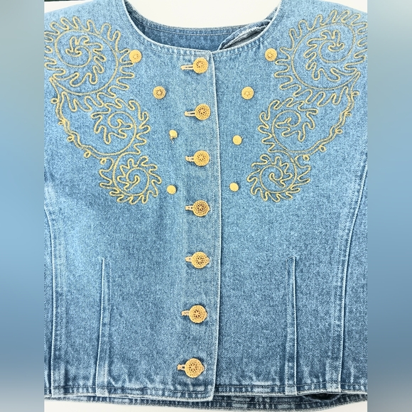 Mondi Vtg Gold Embroidered Blue Denim Jacket & Jeans Set Waist 24" Pre-owned - Picture 3 of 16